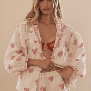 Anthropologie Long-Sleeve Valentine Heart Pajama Top